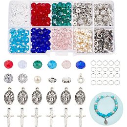 Arricraft 376 Pcs Bracelet Making Kit, Assorted Mixed Color Glass Beads Findings Glass Pearl Beads, Cross Alloy Pendants & Hangers for Craft Jewelry Stretch Bracelet