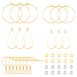 DICOSMETIC DIY Geometry Earring Making Kit, Including Teardrop & Flat Round Steel & Brass Wire Pendants, Brass Earring Hooks & Jump Rings, Plastic Ear Nuts, Golden, 460Pcs/box