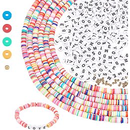 PandaHall Elite 2280pcs 6mm Polymer Clay Beads Colorful Flat Round Heishi Beads with 320pcs 7x4mm 8 Style Letter Beads(L O V E M B S T) 40pcs 3mm Round Beads for DIY Bracelet Necklace Waist Chain Jewelry