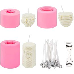 PandaHall Elite 3 Pack 3D Bee Honeycomb Silicone Candle Molds with 50pcs Candle Wicks and Metal Holder for Homemade Beeswax Candle Making Supplies, Soaps, Lotion Bars, Fondant, Cake Decorating, Clay