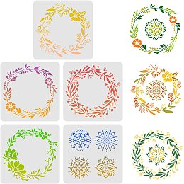 FINGERINSPIRE 5Pcs Wreath Drawing Painting Stencils Templates (11.8x11.8inch) Plastic Anadem Stencils Decoration Square Flower Stencils for Painting on Wood, Floor, Wall and Fabric