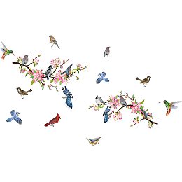 SUPERDANT 2pcs/Set Colorful Bird Peach Blossom Branch Decals Wall Stickers Decor Vinyl Wall Decor Stickers DIY Wall Art for Wall Decals