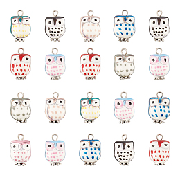 DICOSMETIC 20Pcs Handmade Porcelain Pendants, with Tibetan Style Alloy Findings, Owl, Mixed Color, 21.5x14~15x12.5~13.5mm, Hole: 2~2.5mm