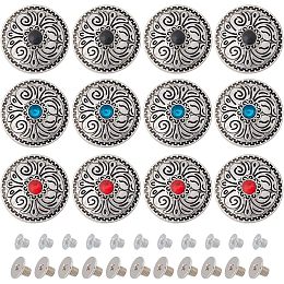 GORGECRAFT 1 Box 12PCS Screw Back Buttons 3 Colors 1 Inch Turquoise Coin Navajo Concho Buttons Glass Rhinestone Metal Buttons Replacement Vintage Flower Pattern Alloy Buckle for DIY Leather Sewing