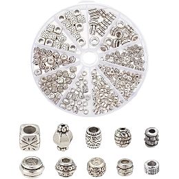 NBEADS 196 Pcs 10 Styles Antique Silver Spacer Beads, Tibetan Style Alloy Beads Mixed Shape Jewelry Loose Beads for Metal Beads Bracelet Necklace Earring Jewelry Making