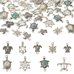 PandaHall Elite DIY Hollow Tortoise Jewelry Making Finding Kit, Including 36Pcs 9 Styles Alloy Pendants & Connector Charms, Antique Silver, 16~31x13~29x3~3.5mm, Hole: 1~2.5mm, 4Pcs/style