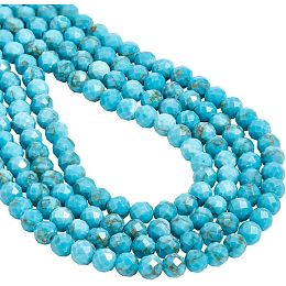 NBEADS 2 Strands About 278 Pcs Faceted Natural Stone Beads, 3mm Synthetic Turquoise Beads Round Gemstone Loose Beads Spacer Beads for DIY Crafts Necklace Bracelet Jewelry Making