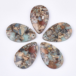 Honeyhandy Synthetic Aqua Terra Jasper Pendants, Drop, 47~48x29~30.5x5~7mm, Hole: 1.4mm