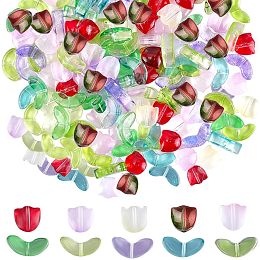 SUNNYCLUE 160PCS 10 Styles Tulip Flower Beads Glass Flower Spacer Beads Tulip Floral Acrylic Transparent Candy Colored Tulips Shaped Spacer Beads for Jewelry Making Beading Valentine's Day Supplies