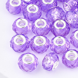 Honeyhandy Handmade Glass European Beads, Large Hole Beads, Silver Color Brass Core, Medium Orchid, 14x8mm, Hole: 5mm