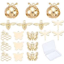 SUNNYCLUE 1 Box 18Pcs 6 Styles Real 18K Gold Plated Charms Bulk Golden Animal Pendants Bees Dragonflies Butterflies Charms for Earring Necklace Bracelet Jewelry Making Supplies