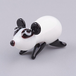 Honeyhandy Home Decorations, Handmade Lampwork Display Decorations, Mouse, White & Black, 26x11x14mm