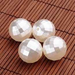 Honeyhandy Faceted Round Acrylic Imitation Pearl Beads, White, 20mm, Hole: 2mm, about 102pcs/500g