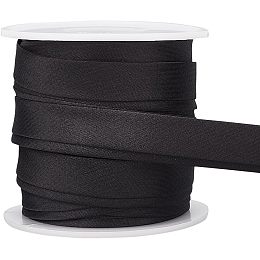 BENECREAT 13.5 Yard Satin Bias Tape 0.6inch Wide Double Fold Satin Binding Bias Ribbon for Cheongsam Decoration, Clothing Seaming Piping, Black