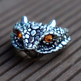 Honeyhandy Alloy Open Rings for Men, Adjustable Animal Finger Rings, with Rhinestone, Snake, Orange, Antique Silve, US Size 8 1/2(18.5mm)