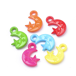 Honeyhandy Opaque Acrylic Pendants, Star & Moon, Mixed Color, 20x14x4mm, Hole: 3mm, about 1280pcs/500g