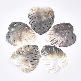 Honeyhandy Black Lip Shell Pendants, Flat Leaf, 47~48x41~42x3~6mm, Hole: 1.4mm