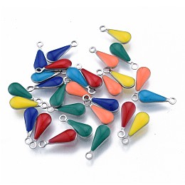 Honeyhandy 304 Stainless Steel Enamel Charms, Stainless Steel Color, Teardrop, Mixed Color, 12x4.5x2mm, Hole: 1.2mm