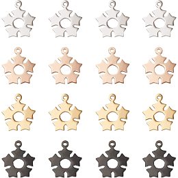 Unicraftale 16Pcs 4 Colors Flower Charm Stainless Steel Pendants Metal Hypoallergenic Hollow Pendant for DIY Crafting Jewelry Making 18x15.5x1mm