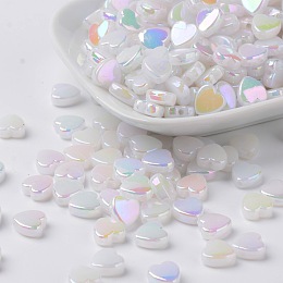 Honeyhandy Transparent Acrylic Beads, Imitation Jade, Heart, Milk, AB, 8x3mm, hole: 1mm