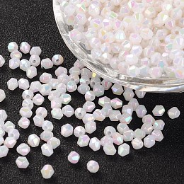 Bicone AB Color Plated Eco-Friendly Transparent Acrylic Beads, White, 4x4mm, Hole: 1mm, about 1660pcs/50g