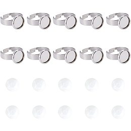 Unicraftale DIY Finger Rings Making Kits, include Adjustable 304 Stainless Steel Finger Rings Components and Transparent Half Round Glass Cabochons, Stainless Steel Color, Finger Rings Components: Tray: 10mm; Size 7, 17mm, 24pcs/box