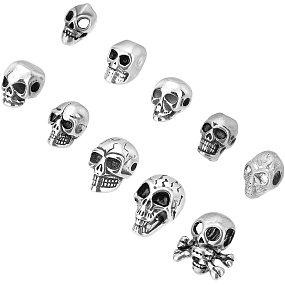UNICRAFTALE 10pcs 10 Styles Skull Beads Macroporous Skull Spacer Beads Skull Skeleton Beads for Bracelet Necklace Jewelry Making 2-4.5mm