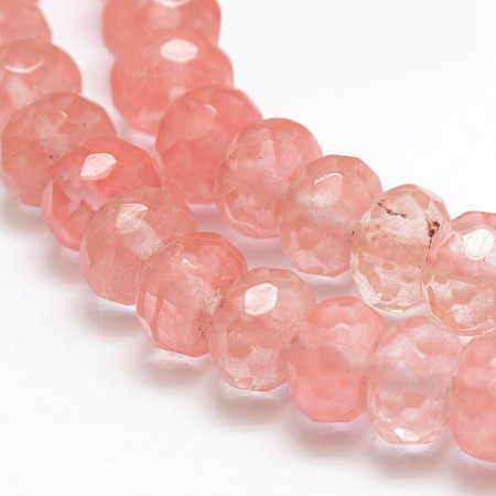 ARRICRAFT Cherry Quartz Glass Beads Strands, Faceted Rondelle, 8x5mm, Hole: 1mm, about 76pcs/strand, 15.2 inches, about 76pcs/strand, 15.2 inches