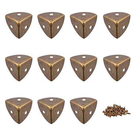SUPERFINDINGS Triangle Brass Box Corner Protectors, with Screw, Antique Bronze, 26.5x36.5x25mm, Hole: 4mm, 20sets