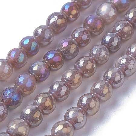 Arricraft Electroplate Natural Sunstone Beads Strands, Faceted, Round, Rosy Brown, 6mm, Hole: 1mm, about 63~64pcs/strand, 14.9~15.3 inches(38~39cm)
