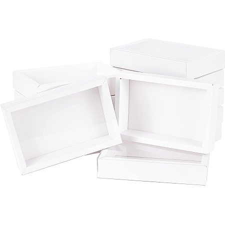 Drawer Kraft Paper Box, Festival Gift Wrapping Boxes, Gift Packaging Boxes, for Jewelry, Wedding Party, with PVC Plastic Windows, White, 15x9x5.2cm