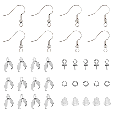 Unicraftale 304 Stainless Steel Earring Hook, with Cup Pearl Peg Bails Pin Pendant, Ice Pick Pinch Bails and Jump Ring, Stainless Steel Color, 250pcs/box