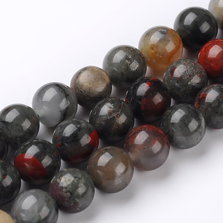 Arricraft Natural African Bloodstone Beads Strands, Heliotrope Stone Beads, Round, 8mm, Hole: 1mm, about 46~48pcs/strand, 15.74 inches