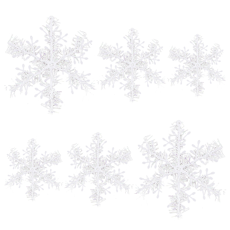 SUPERFINDINGS 60Pcs 3 Sizes Christmas White Snowflake Ornaments Christmas Tree Decorations Plastic Glitter Snowflake Ornaments with Hanging Hole for Winter Decorations Tree Window Door Accessories
