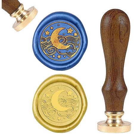 CRASPIRE Wax Seal Stamp Moon Retro Sealing Wax Stamp with Removable 25mm Brass Head and Wooden Handle for Wedding Invitation Envelope Card Package Decoration