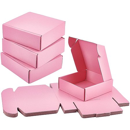 NBEADS 12 Pcs Small Pink Shipping Boxes, Cardboard Boxes Paper Gift Box for Small Business Shipping Packaging Craft Gifts Giving Products, 15x15x5cm