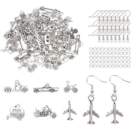 arricraft 320 Pcs Vehicle Theme Earring Making Kit, Alloy Charms Pendants Tibetan Style Transportation Charms with Brass Jump Rings and Iron Earring Hooks for Jewelry Making and Crafting
