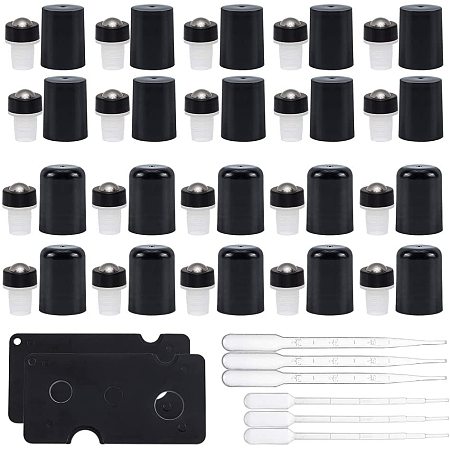 BENECREAT 20 Sets Roll on Essential Oil Bottle Making Kits with Mixed Steel Oil Roller Ball and Caps, Bottle Openers, Pipettes, Droppers for Essential Oils Other Liquids DIY Making