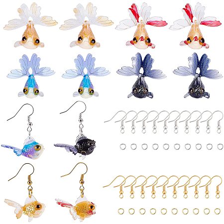 SUPERFINDINGS DIY Resin Earring Making Kits Including 8Pcs 4 Styles 3D Goldfish Pendants 40pcs Brass Earring Hooks and 60pcs Jump Rings for Earring