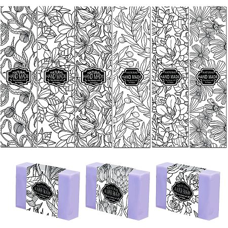 PandaHall Elite 90pcs Vintage Wrap Tape, 9 Styles Flower Leaves Soap Paper Labels Crafts Wrapper Sleeves Covers Vertical Tags Soap Paper Tape Band for Handmade Soap Lotion Bars Bath Gift Wrapping