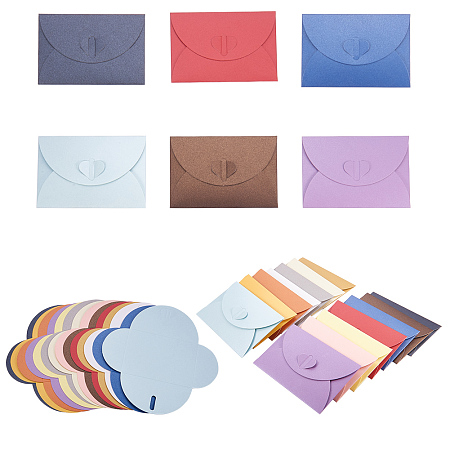 PandaHall Elite About 70 Pcs Mini Gift Card Envelopes 14 Colors Paper Envelope Holders with Heart Clasp 4.1