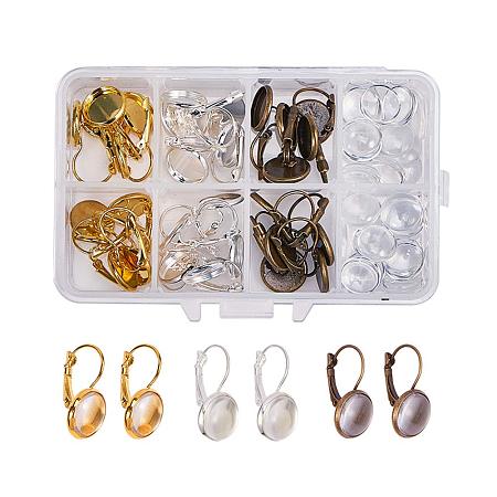PH PandaHall 30 Sets Leverback Earring Blanks Kit, 30pcs French Lever Back Earrings Bezel Trays with 40pcs 12mm Clear Glass Cabochons for DIY Earring Making (Silver, Golden, Antique Bronze)