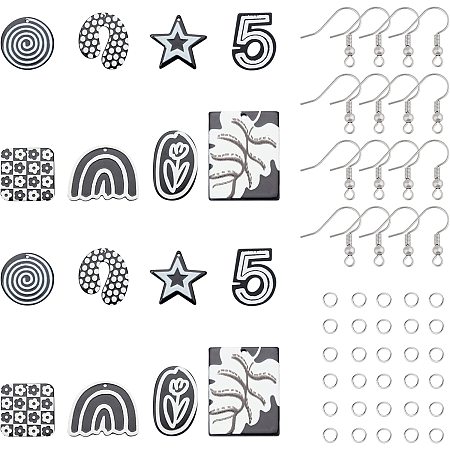 Beebeecraft 1 Box 8 Pairs Black Acrylic Earrings Geometric Fashion Costume Jewelry DIY Statement Drop Dangle Making Kits with Earring Hooks and Jump Rings for DIY Earrings Projects and Crafts