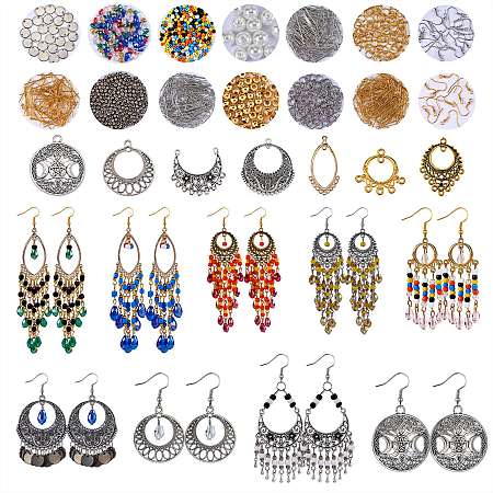 DIY Chandelier Earring Making Kits, Including Alloy Links Connectors & Pendants & Links, Brass Links & Pins, 304 Stainless Steel Pendants, Glass Beads, Iron Beads & Earring Hooks & Jump Rings & Pins, Mixed Color, Pendants & Links: 63pcs/box