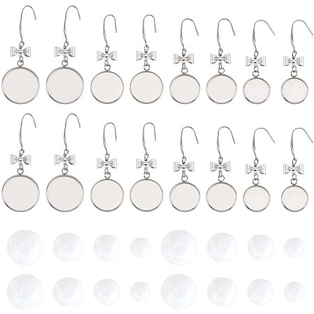 UNICRAFTALE 24pcs Earrings Wire Hooks Blanks Bezel Trays with Transparent Glass Cabochons Stainless Steel Earring Blanks for DIY Jewelry Making Earrings 14/16/18/20mm