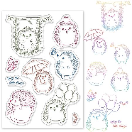 GLOBLELAND Hedgehog Pattern Silicone Clear Stamps for Card Making DIY Scrapbooking Photo Album Decorative Paper Craft,6.3x4.3 Inches