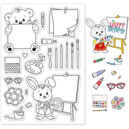 GLOBLELAND Cute Animal Artist Silicone Clear Stamps Transparent Stamps for Festival Birthday Valentine's Day Cards Making DIY Scrapbooking Photo Album Decoration Paper Craft