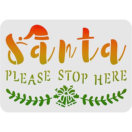 FINGERINSPIRE Santa Stop Here Stencil Decoration Template 11.6x8.3 inch Plastic Christmas Stencils Reusable Stencils for Painting on Wood, Floor, Wall and Fabric