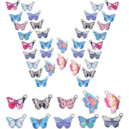 SUNNYCLUE 1 Box 40Pcs 10 Colors Alloy Butterfly Charms Bulk Colorful Flying Animal Enamel Butterflies Printed Pendants for Jewelry Making Charms DIY Bracelets Necklaces Crafts Supplies