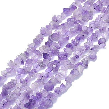 Raw Rough Natural Amethyst Beads Strands, Nuggest, 6~13x6.5~9x4~7.5mm, Hole: 1mm, about 62~64pcs/strand, 15.55 inch(39.5cm)